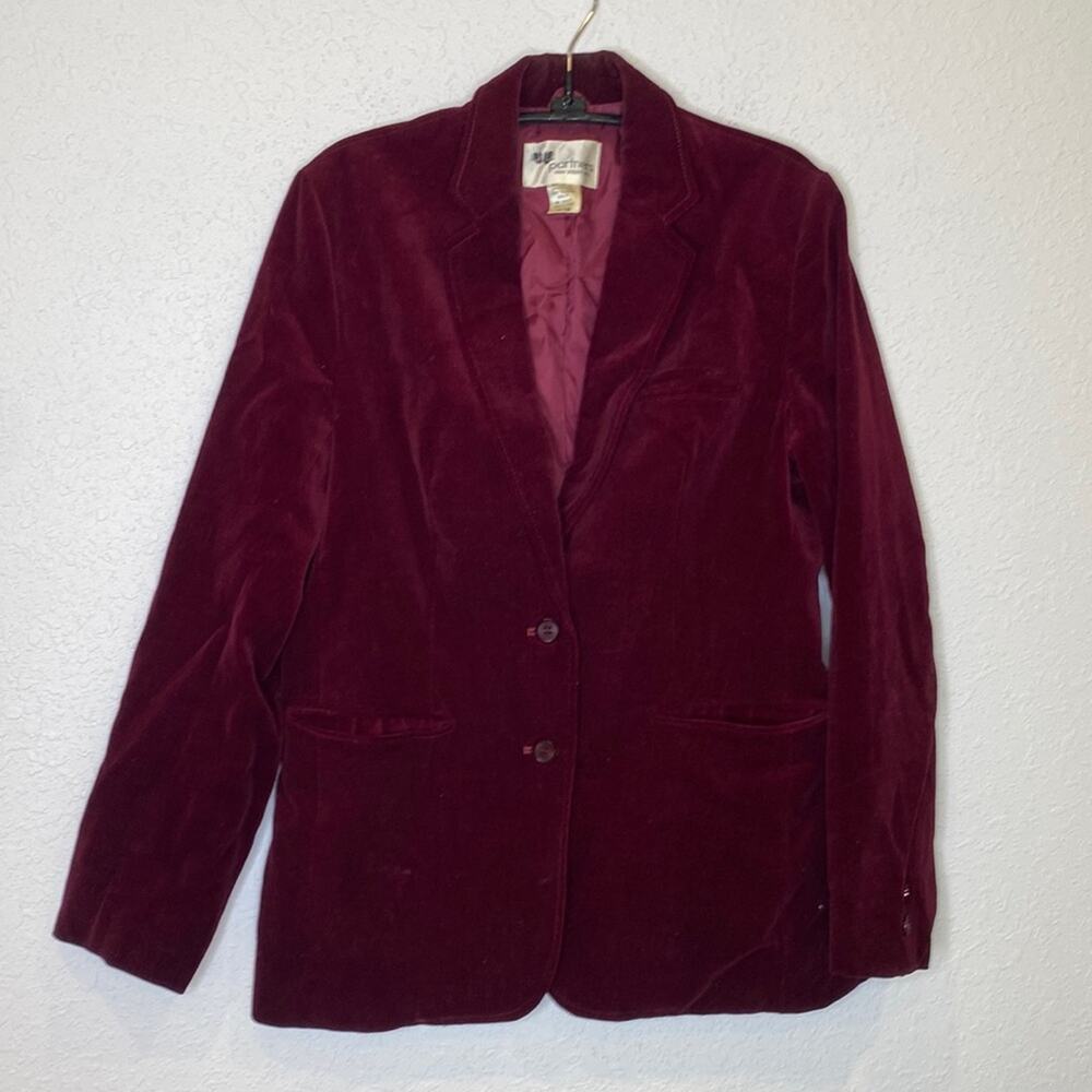 Vintage Partners By Mervyn’s Burgundy Velour Blazer Botton Closure Sz 12 Cotton